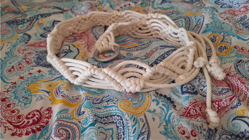 Boho macramé opasek/pásek Creamy/Silver — foto 2