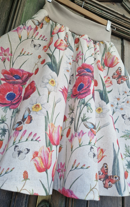 * lněná půlkolová ... máky s tulipány — foto 4