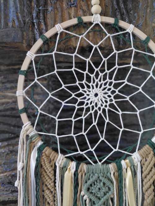 Macramé lapač snů zelený 30x80cm — foto 4