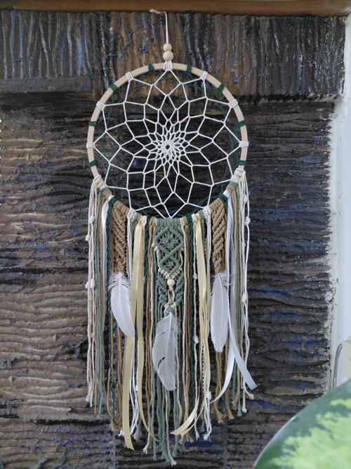 Macramé lapač snů zelený 30x80cm — foto 3