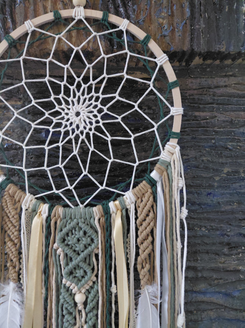 Macramé lapač snů zelený 30x80cm — foto 2