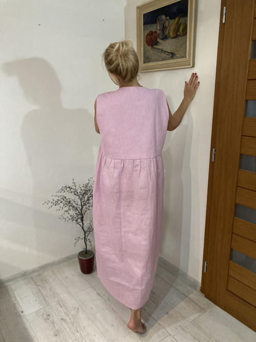 Ľanové Šaty s Vreckami /light PINK/ — foto 4