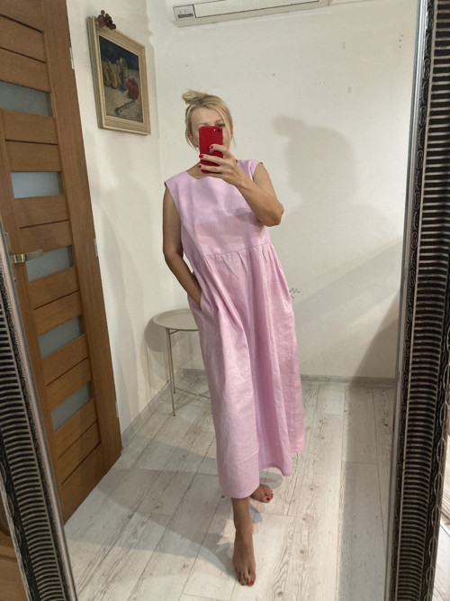 Ľanové Šaty s Vreckami /light PINK/ — foto 2