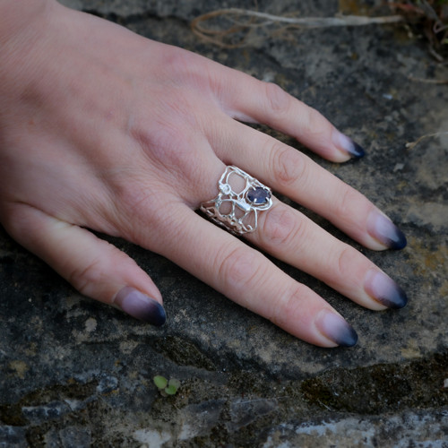 Organický stříbrný prsten s krystalem Super Seven — foto 3