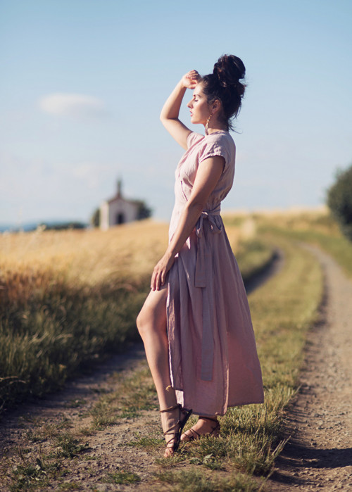 Maxi lněné zavinovací Pudrové — foto 3