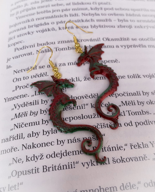 Náušnice Draci červeno zelení — foto 3