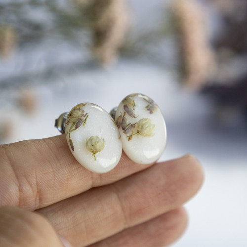 Náušnice ozothamnus a vřes 8 mm — foto 2