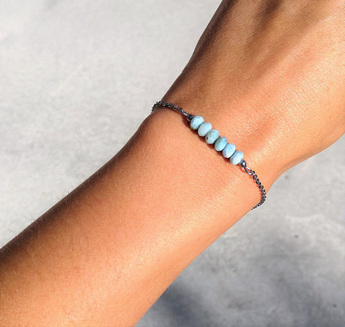 Náramek*larimar*broušené rondelky*chir.ocel — foto 4