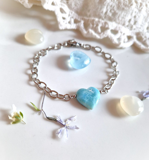 Larimar*srdce*větší*náramek*ocel — foto 2