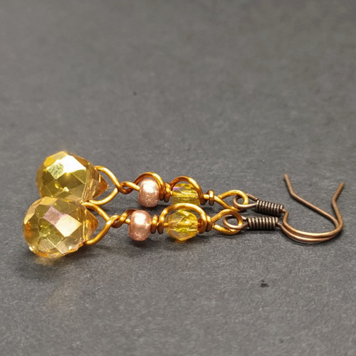 Drátované náušnice - sklo/měď — foto 3