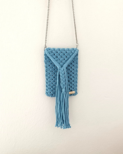 Macrame kabelka na mobil holubí šeď — foto 4