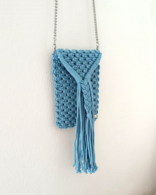 Macrame kabelka na mobil holubí šeď — foto 5