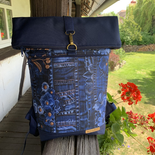 Jeans květy + přední kapsa na zip — foto 3