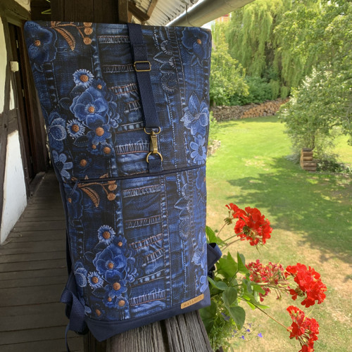 Jeans květy + přední kapsa na zip — foto 4