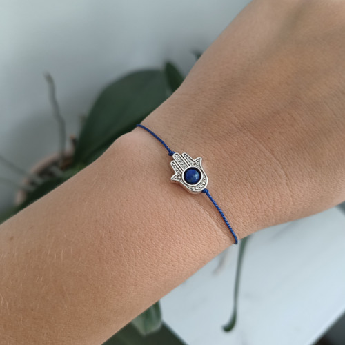 "Hamsa s lapisem" modrý hedvábný náramek — foto 2