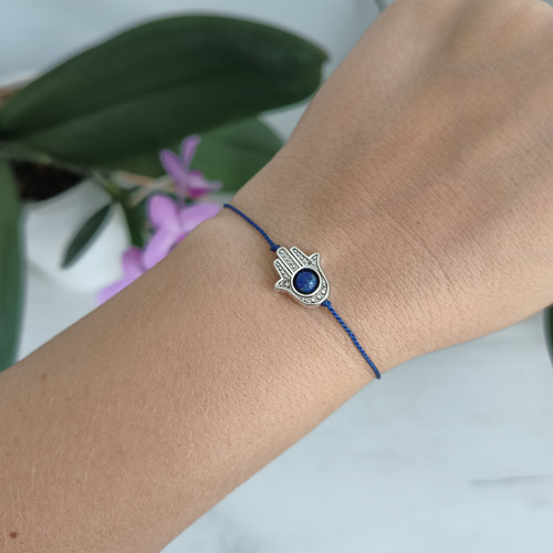 "Hamsa s lapisem" modrý hedvábný náramek — foto 3