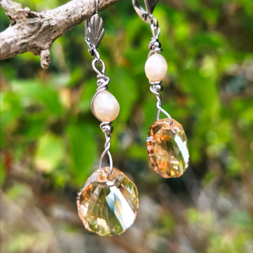 Náušnice - Swarovski Elements Crystal/říční perly — foto 6