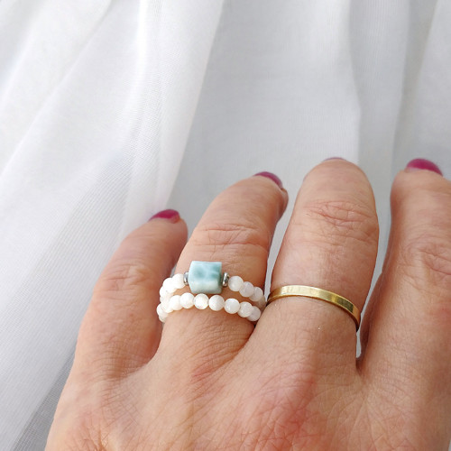 Prstýnky z minerálů / perleť + larimar / — foto 2