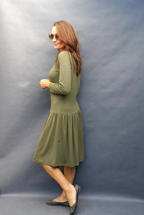Khaki nabírané šaty...vel.M/L — foto 3