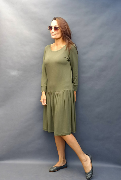 Khaki nabírané šaty...vel.M/L — foto 4