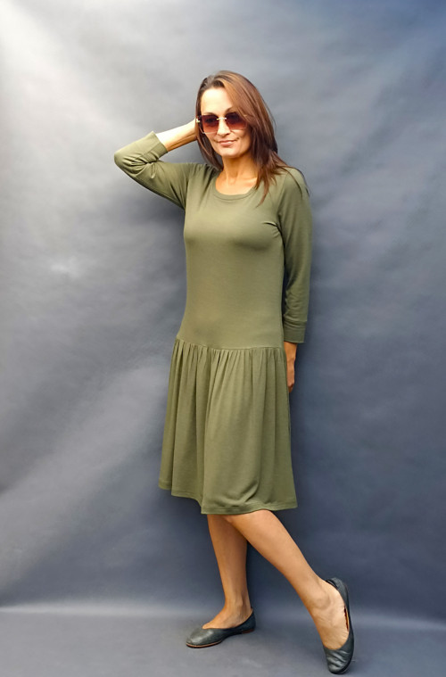 Khaki nabírané šaty...vel.M/L — foto 2