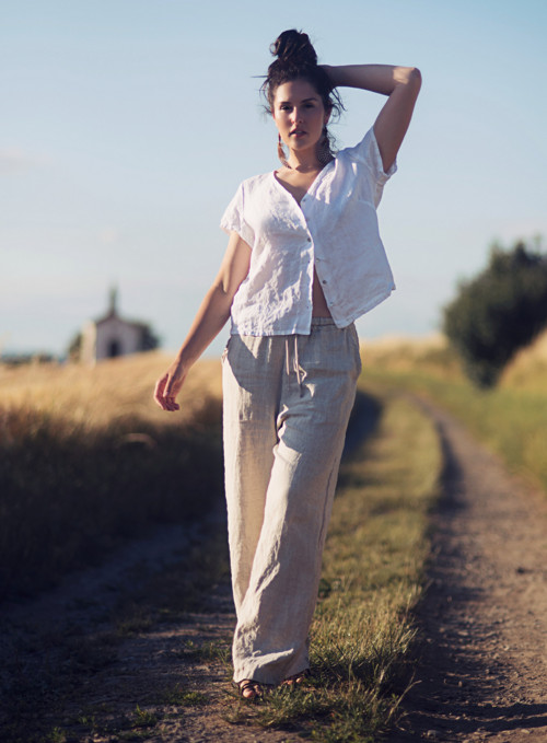 Lněná halenka propínací Bílá — foto 6
