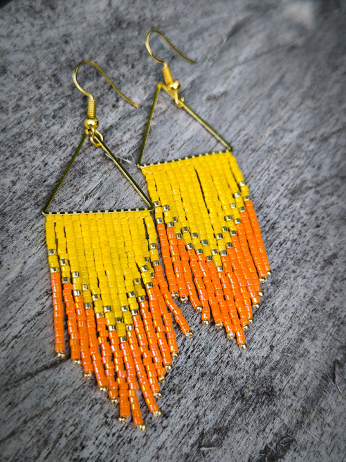 Visací boho náušnice žluto - oranžová — foto 2