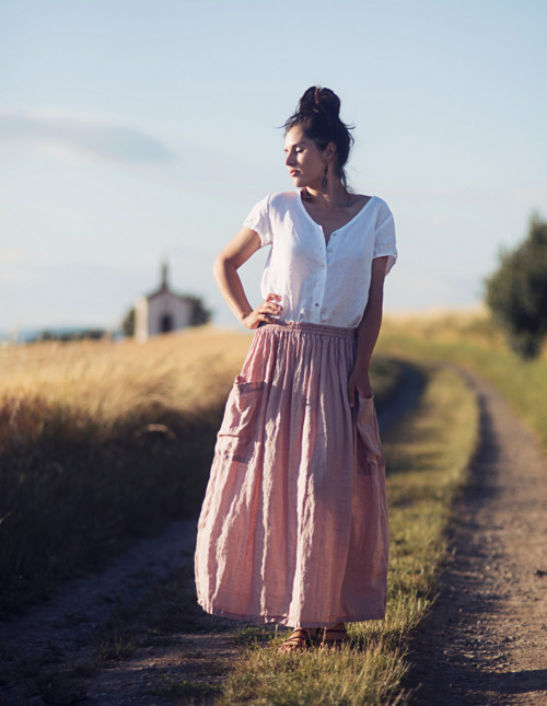 Sukně s kapsami - Pudrová — foto 5