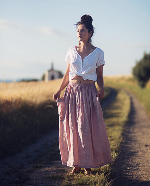 Sukně s kapsami - Pudrová — foto 2