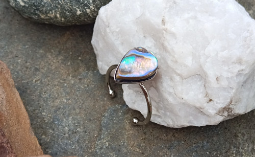 Abalone shell perleť prstýnek chirurgická ocel — foto 2