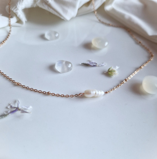 Ocelový náhrdelník*keshi perla*rose gold — foto 5