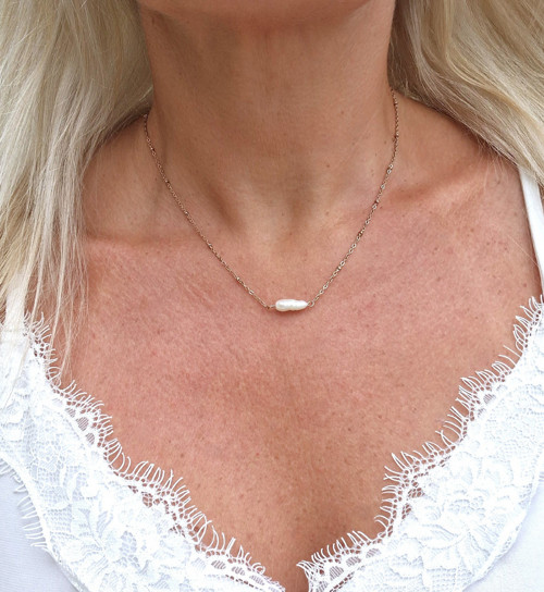 Ocelový náhrdelník*keshi perla*rose gold — foto 4