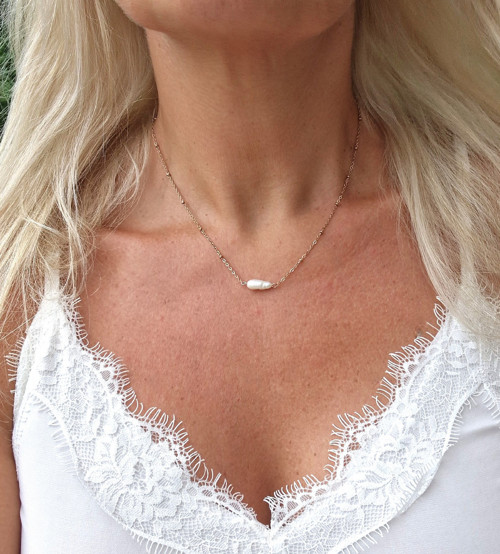Ocelový náhrdelník*keshi perla*rose gold — foto 2