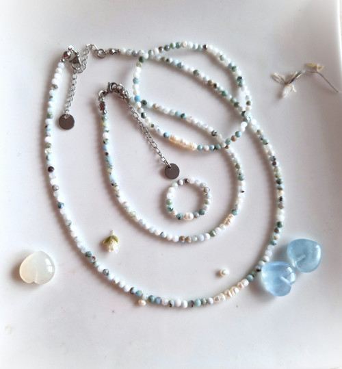 Larimar*perly*broušený*0,3 cm*náramek — foto 5