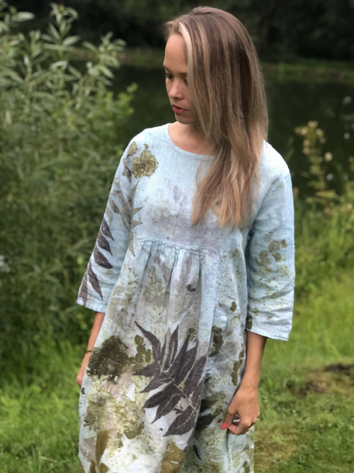 Midi lněné šaty Luna modré — foto 5