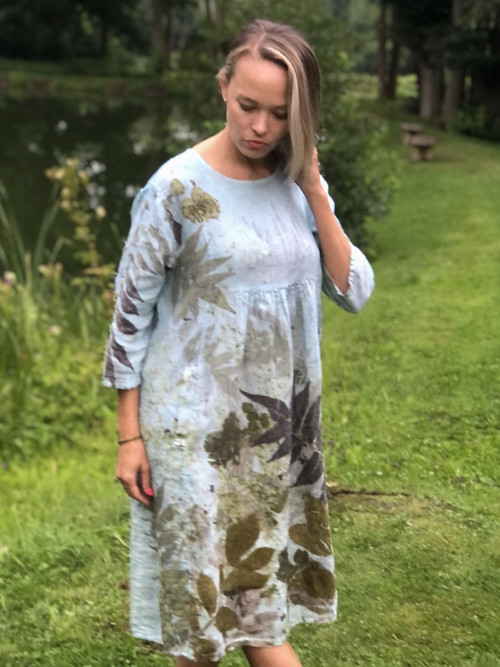 Midi lněné šaty Luna modré — foto 4