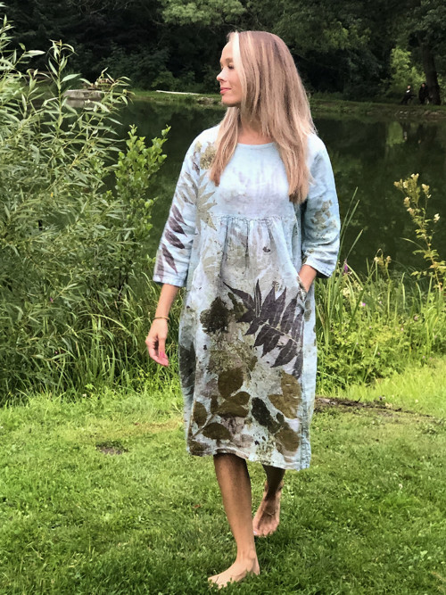 Midi lněné šaty Luna modré — foto 6