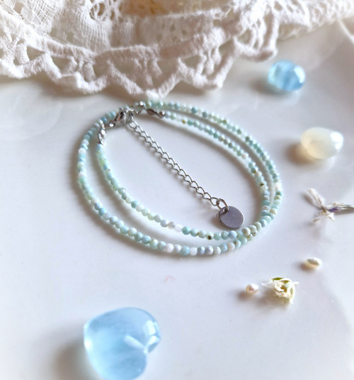 Larimar*broušený*0,25 cm*náhrdelník*ocel — foto 5