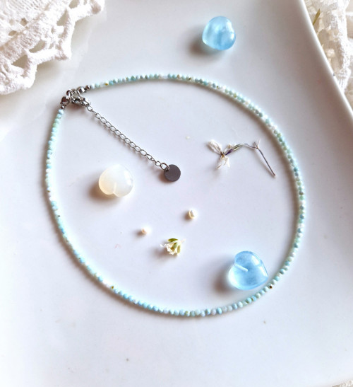 Larimar*broušený*0,25 cm*náhrdelník*ocel — foto 6