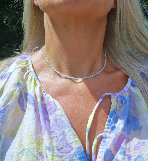 Larimar*broušený*0,25 cm*náhrdelník*ocel — foto 2