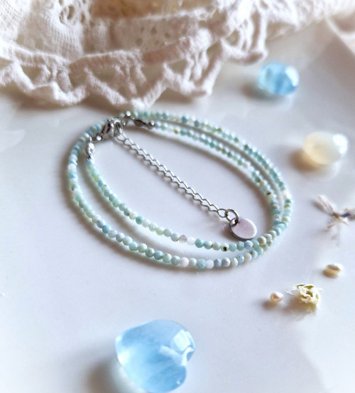 Larimar*broušený*0,25 cm*náhrdelník*ocel — foto 3
