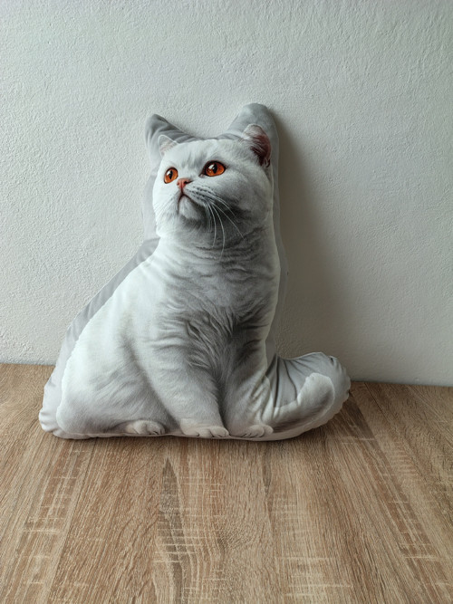 Kočka britská bílá- 3D polštář — foto 2
