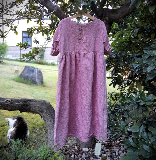 Lněné šatičky vintage bordo — foto 2