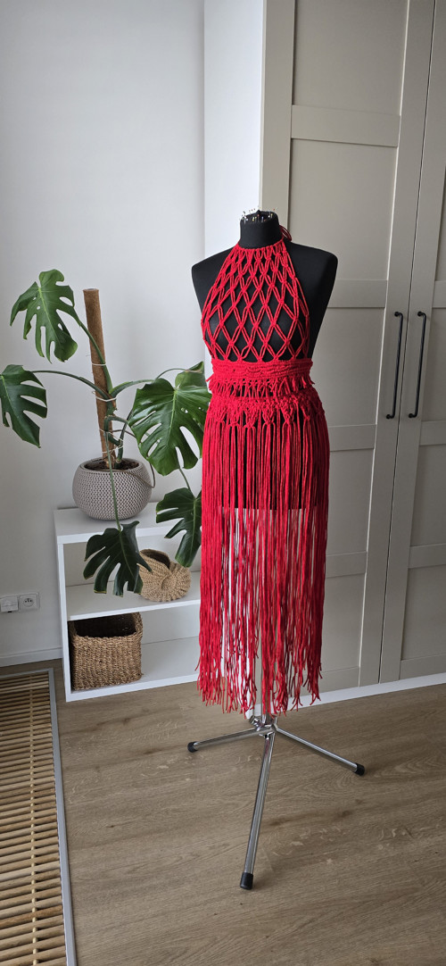 Červený macrame komlet vel.S — foto 4