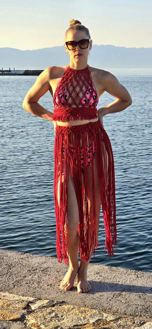 Červený macrame komlet vel.S — foto 5