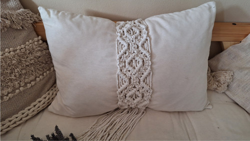 Boho dekorace na polštář / smetanová — foto 6