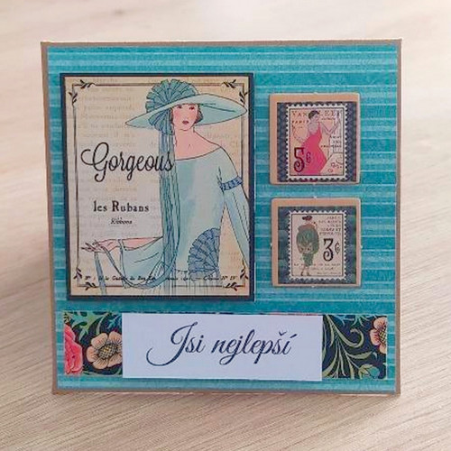 Přáníčko Lady v modrém - 10x10cm — foto 2