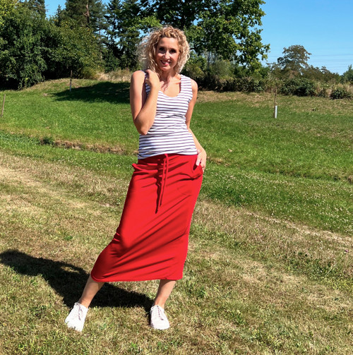 Červená sukně s kapsami dlouhá — foto 5