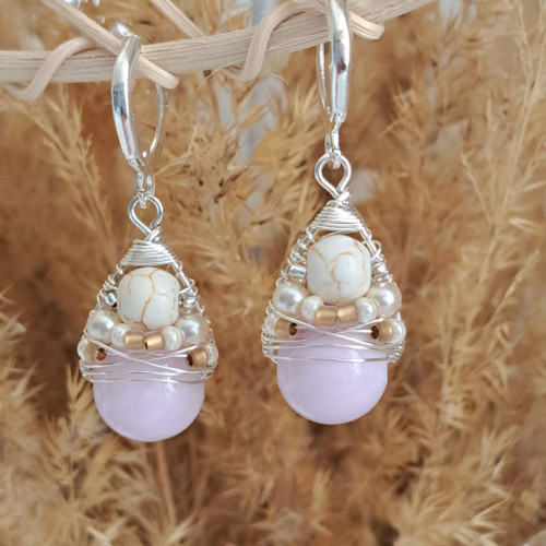 Náušnice Boho Pastels - Lila Jadeit — foto 2