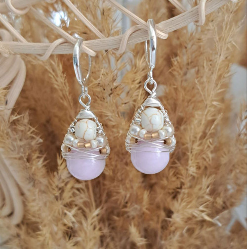 Náušnice Boho Pastels - Lila Jadeit — foto 4